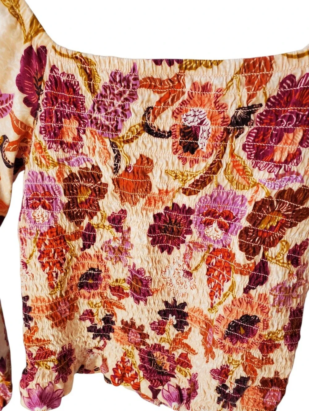 Old Navy Cream Floral Smocked Off-Shoulder Top
